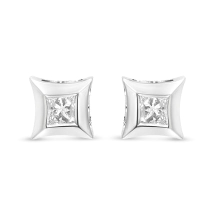 10K White Gold 1/3 Cttw Invisible Set Style Princess-Cut Diamond Stud Earrings (H-I Color, SI2-I1 Clarity)
