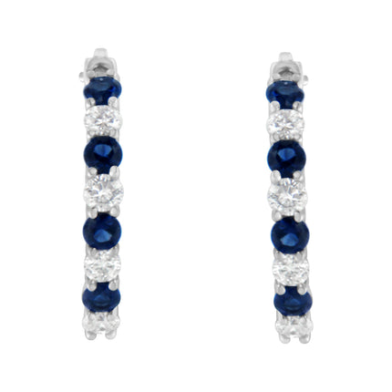 10K White Gold, Â½ Cttw Diamond, & Â½ Cttw Lab-Grown Blue Sapphire Leverback Hoop Earrings (H-I Color, I1-I2 Clarity)