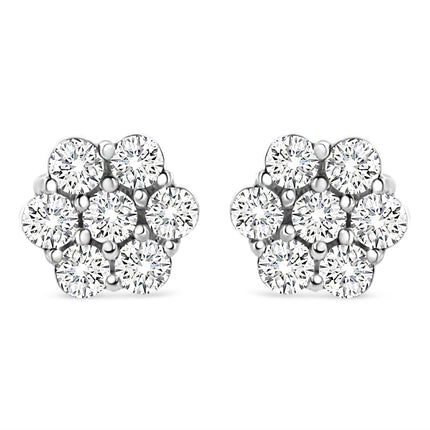 14K White Gold 1/2 cttw Round-Cut Diamond Floral Stud Earrings (I-J Color, SI2-I1 Clarity)