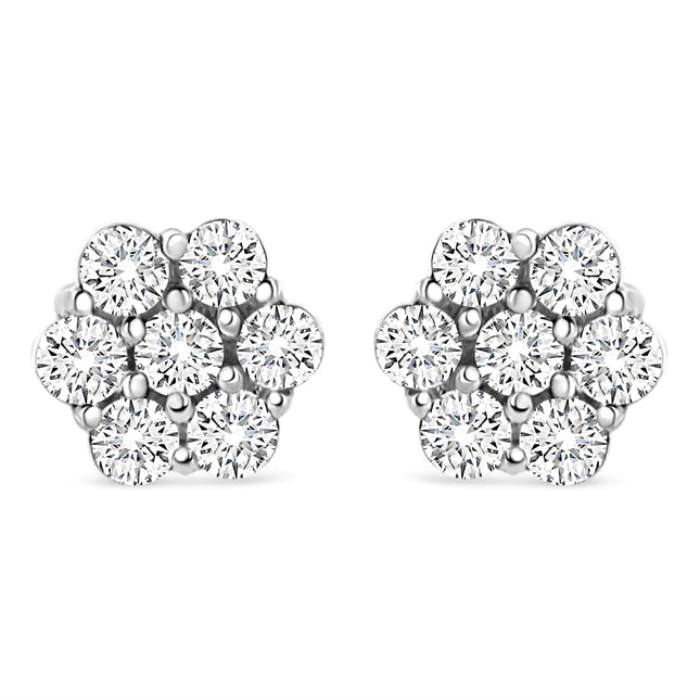 14K White Gold 1/2 cttw Round-Cut Diamond Floral Stud Earrings (I-J Color, SI2-I1 Clarity)