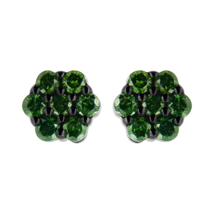 .925 Sterling Silver 1/4 Cttw Treated Yellow Diamond Floral Stud Earrings (Yellow Color, I1-I2 Clarity)