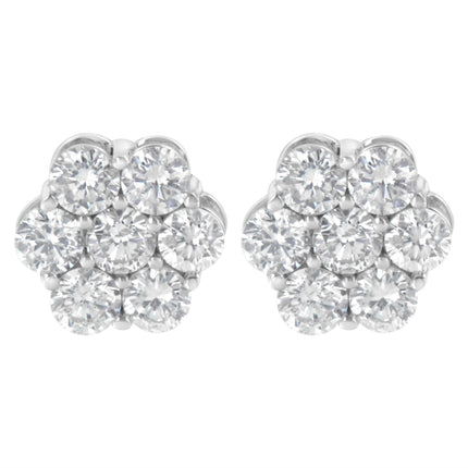 Sterling Silver 2 cttw Floral Composite 7 Stone Diamond Stud Earring (I-J, I1-I2)