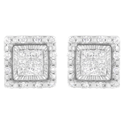 10K White Gold 1/2 cttw Invisible Set Princess-Cut Diamond Square Stud Earring (I-J Color, I1-I2 Clarity)