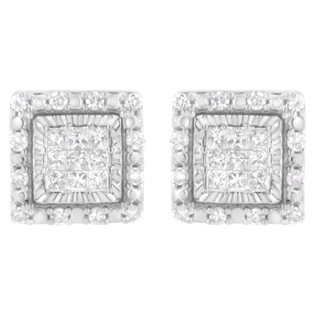 10K White Gold 1/2 cttw Invisible Set Princess-Cut Diamond Square Stud Earring (I-J Color, I1-I2 Clarity)
