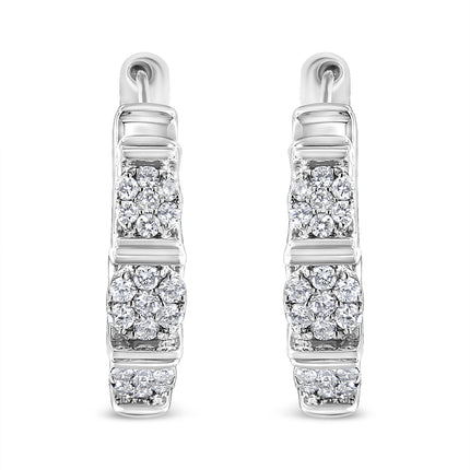 .925 Sterling Silver 1/2 Cttw Lab Grown Round Diamond Floral Cluster Hoop Earrings (F-G Color, SI1-SI2 Clarity)