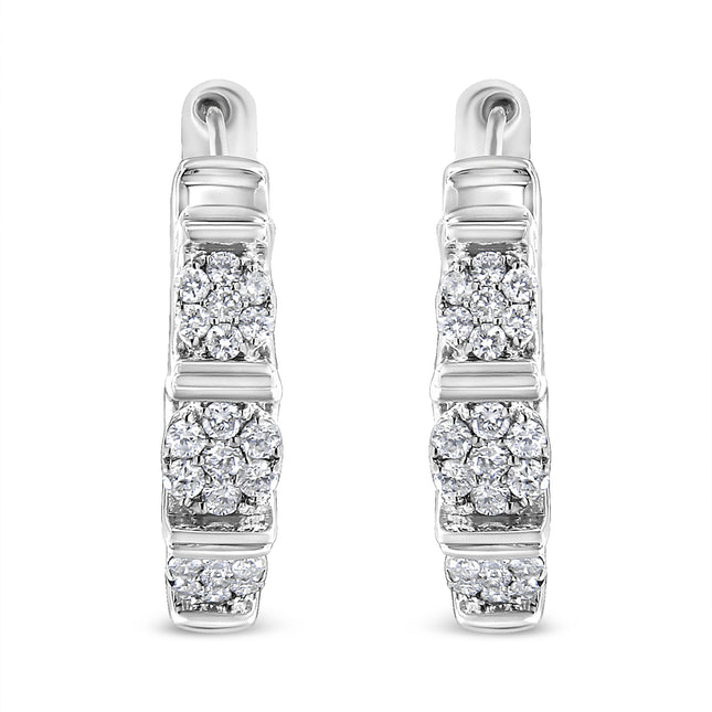 .925 Sterling Silver 1/2 Cttw Lab Grown Round Diamond Floral Cluster Hoop Earrings (F-G Color, SI1-SI2 Clarity)