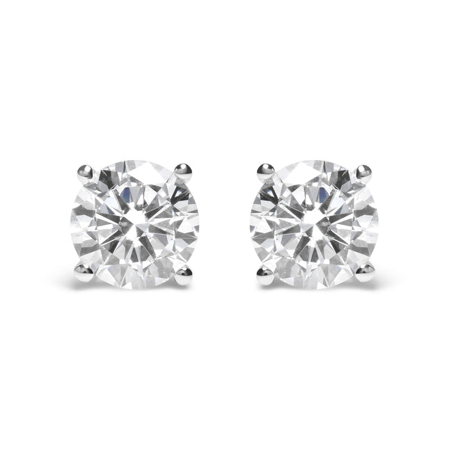 IGI Certified 14K White Gold 5.00 Cttw Round Brilliant-Cut Lab Grown Diamond Classic 4-Prong Stud Earrings with Screw Backs (F-G Color, SI1 Clarity)