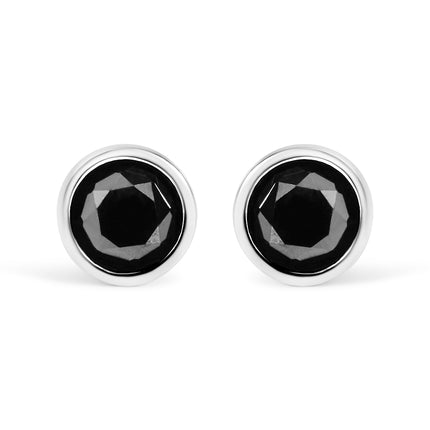 14K White Gold 1/2 Cttw Round Brilliant-Cut Black Diamond Bezel-Set Stud Earrings with Screw Backs (Fancy Color-Enhanced, I2-I3 Clarity)