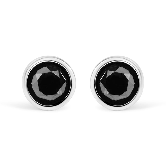 .925 Sterling Silver 4.00 Cttw Round Brilliant-Cut Black Diamond Bezel-Set Stud Earrings with Screw Backs (Fancy Color-Enhanced, I2-I3 Clarity)