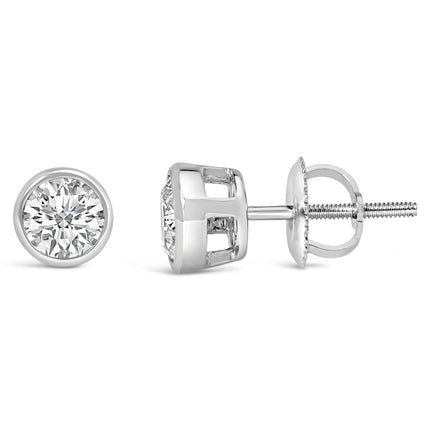 14K White Gold 1.0 Cttw Lab Grown Diamond Screw-Back Classic Bezel Solitaire Stud Earrings (G-H Color, VS2-SI1 Clarity)