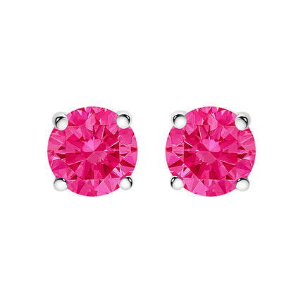 14K White Gold 1.0 Cttw Round Brilliant Cut Lab Grown Pink Diamond 4-Prong Classic Solitaire Earrings (Pink Color, VVS2-VS1 Clarity)