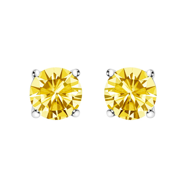 14K White Gold 1.0 Cttw Lab Grown Yellow Diamond Solitaire Stud Earrings (Yellow Color, VS2-SI1 Clarity)
