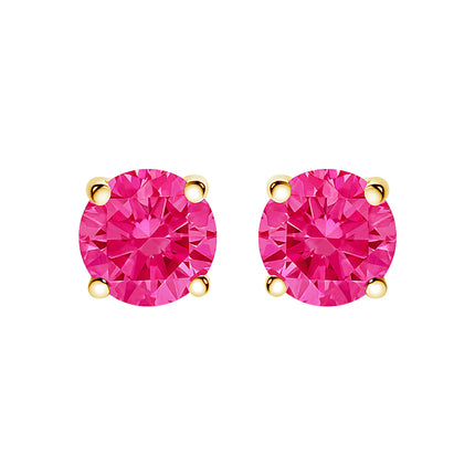 14K Yellow Gold 1.00 Cttw Round Brilliant Cut Lab Grown Pink Diamond 4-Prong Classic Solitaire Earrings (Pink Color, VVS2-VS1 Clarity)