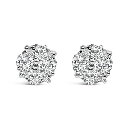 .925 Sterling Silver 1/2 cttw Prong Set Round-Cut Diamond Cluster Stud Earring (I-J Color, I2-I3 Clarity)
