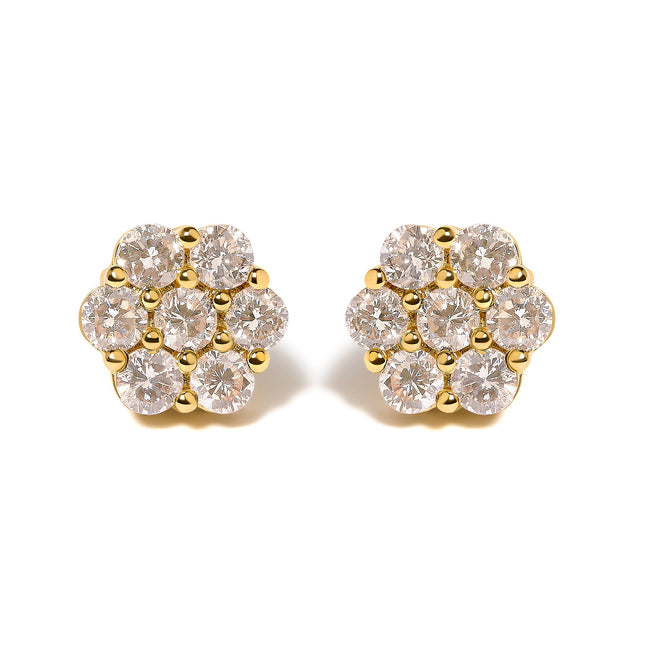 14K Yellow Gold 3.0 Cttw Diamond Floral Cluster Stud Earrings – SI1-SI2