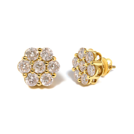 14K Yellow Gold 3.0 Cttw Diamond Floral Cluster Stud Earrings – SI1-SI2