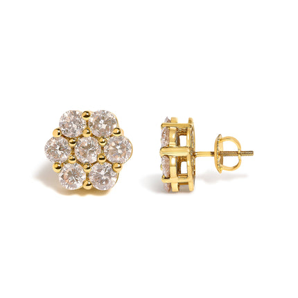 14K Yellow Gold 3.0 Cttw Diamond Floral Cluster Stud Earrings – SI1-SI2