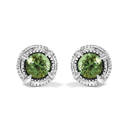 .925 Sterling Silver 1 cttw Treated Black Diamond Modern 4-Prong Solitaire Milgrain Stud Earrings (Black Color, I1-I2 Clarity)