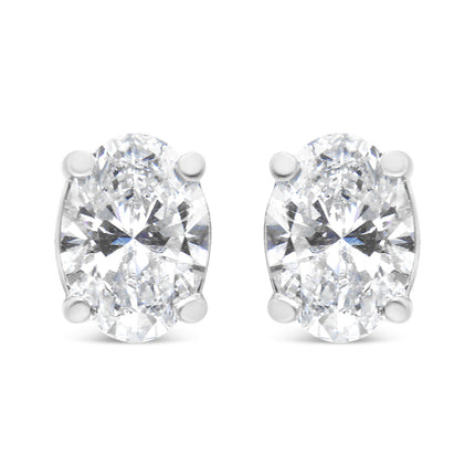 14K White Gold 1.00 Cttw Lab Grown Oval Solitaire Diamond Stud Earrings (F-G Color, VS2-SI1 Clarity)