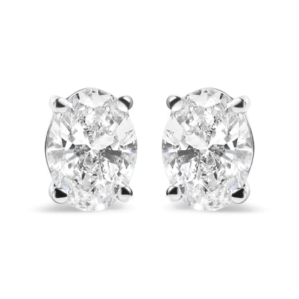 14K White Gold 3/4 Cttw Oval Shape Lab Grown Diamond Solitaire Stud Earrings (F-G Color, VS1-VS2 Clarity)