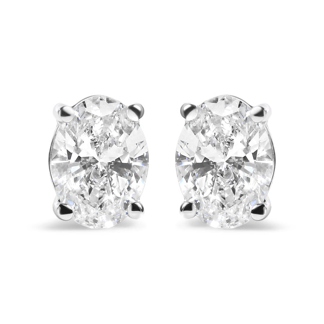 14K White Gold 3/4 Cttw Oval Shape Lab Grown Diamond Solitaire Stud Earrings (F-G Color, VS1-VS2 Clarity)