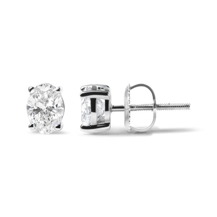 14K White Gold 2.0 Cttw Prong Set Lab Grown Oval Diamond Solitaire Stud Earring (F-G Color, VS1-VS2 Clarity)