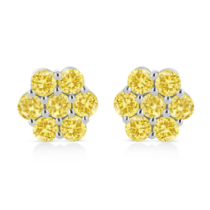 .925 Sterling Silver 1/4 Cttw Treated Yellow Diamond Floral Stud Earrings (Yellow Color, I1-I2 Clarity)