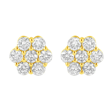 14K Yellow Gold 1.0 Cttw Diamond Flower Earring (J-K Color, I1-I2 Clarity)