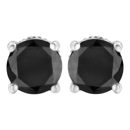 .925 Sterling Silver 2.00 Cttw Round Brilliant-Cut Black Diamond Classic 4-Prong Stud Earrings with Screw Backs (Fancy Color-Enhanced, I2-I3 Clarity)