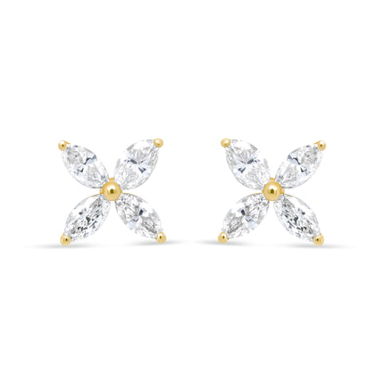 14K White Gold 1/2 Cttw Marquise Diamond 8 Stone Floral Leaf Stud Earrings (H-I Color, SI1-SI2 Clarity)
