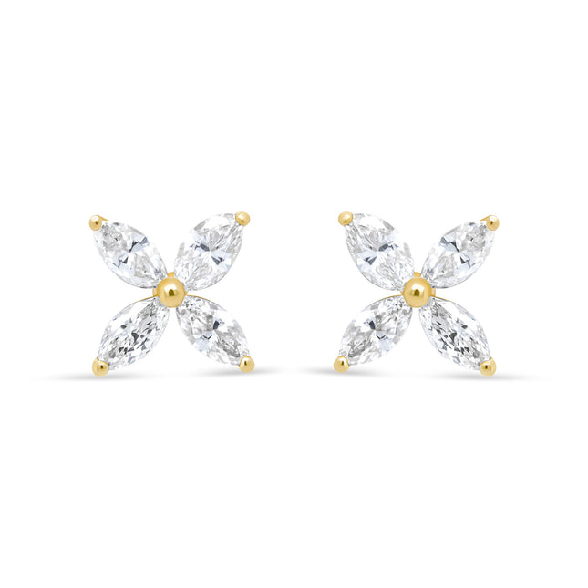 14K White Gold 1/2 Cttw Marquise Diamond 8 Stone Floral Leaf Stud Earrings (H-I Color, SI1-SI2 Clarity)