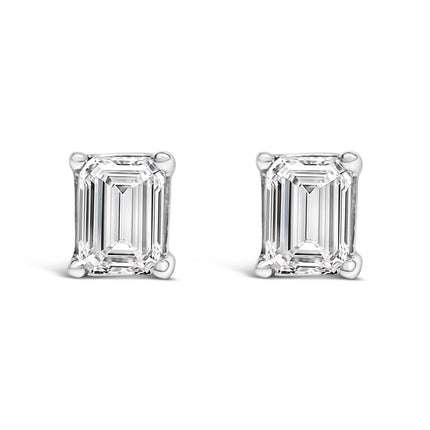 14K White Gold 1.0 Cttw Emerald Cut Lab-Grown Diamond Solitaire Stud Earrings (F-G Color, VS1-VS2 Clarity)
