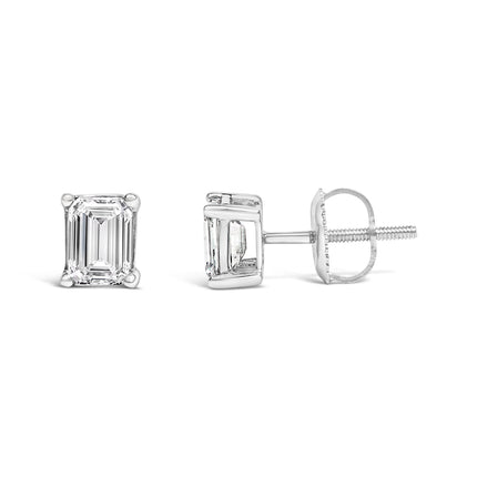 14K White Gold 1.0 Cttw Emerald Cut Lab-Grown Diamond Solitaire Stud Earrings (F-G Color, VS1-VS2 Clarity)
