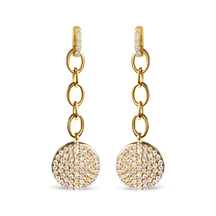14K Yellow Gold 1.0 Cttw Diamond Chain Cluster Dangle Chain Earrings (I-J Color, I1-I2 Clarity)