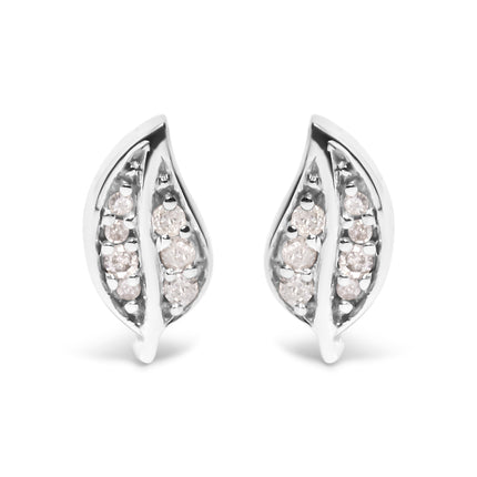 .925 Sterling Silver Diamond Accent Leaf Stud Earrings