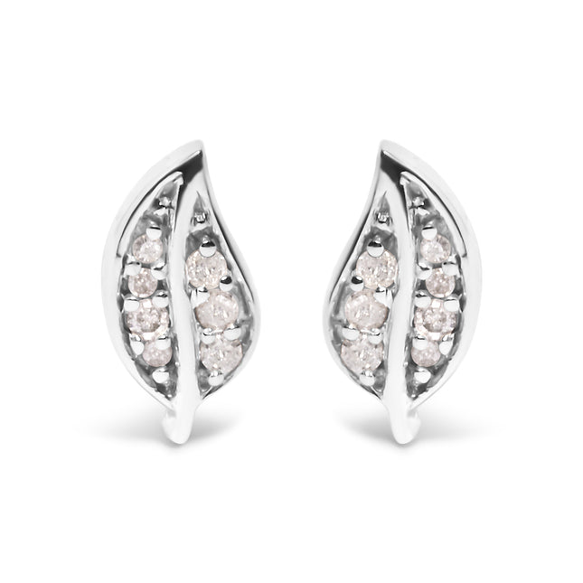 .925 Sterling Silver Diamond Accent Leaf Stud Earrings