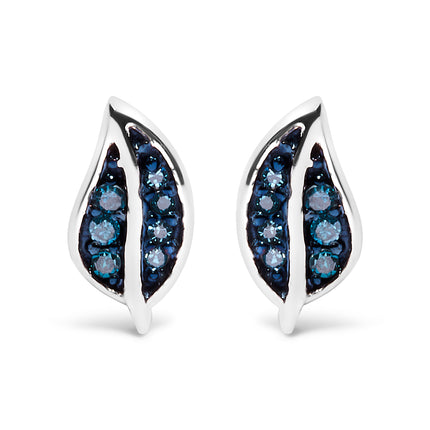 .925 Sterling Silver Blue Diamond Accent Leaf Stud Earrings