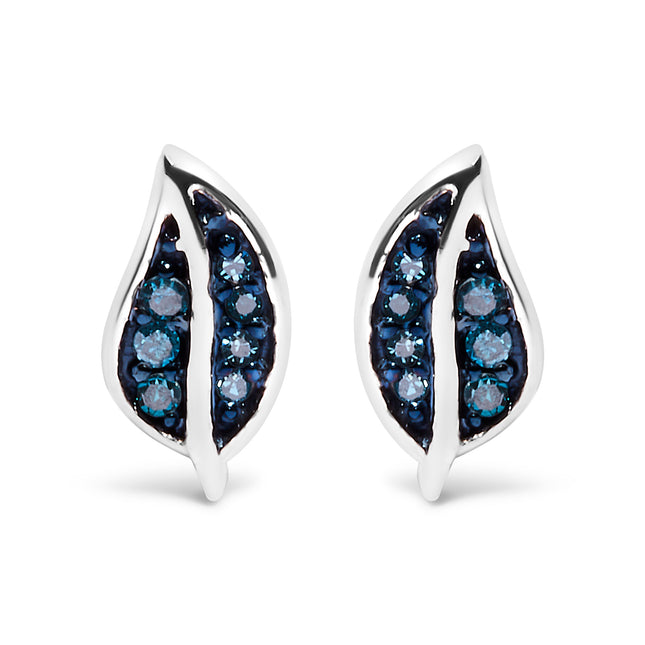 .925 Sterling Silver Blue Diamond Accent Leaf Stud Earrings