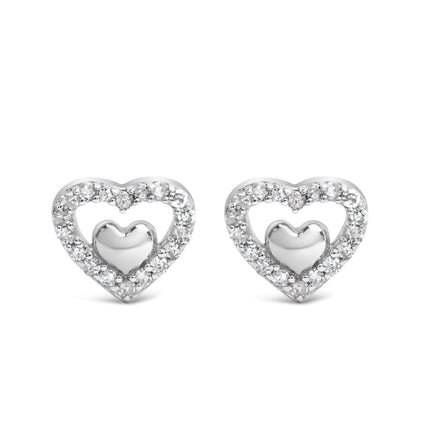 925 Sterling Silver 1/6 Cttw Diamond Open Double Heart Stud Earrings (I-J Color, I3 Clarity)
