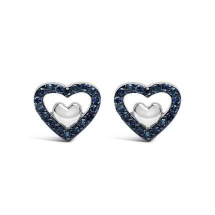 925 Sterling Silver 1/6 Cttw Diamond Open Double Heart Stud Earrings (I-J Color, I3 Clarity)