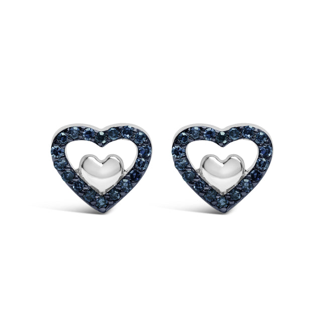 925 Sterling Silver 1/6 Cttw Diamond Open Double Heart Stud Earrings (I-J Color, I3 Clarity)