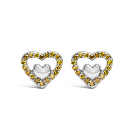 925 Sterling Silver 1/6 Cttw Diamond Open Double Heart Stud Earrings (I-J Color, I3 Clarity)
