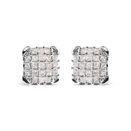 10K White Gold 3/4 Cttw Princess Diamond Composite Open Frame Stud Earrings (I-J Color, I1-I2 Clarity)