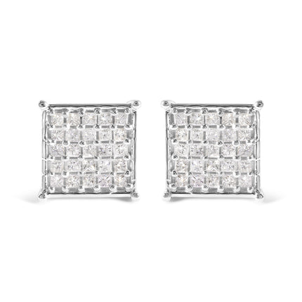 10K White Gold 3/4 Cttw Princess Diamond Composite Stud Earrings (I-J Color, I1-I2 Clarity)