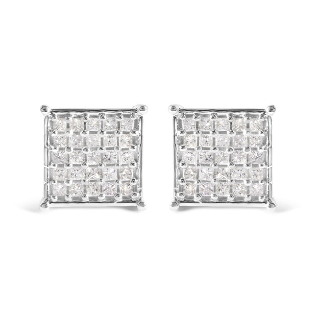 10K White Gold 3/4 Cttw Princess Diamond Composite Stud Earrings (I-J Color, I1-I2 Clarity)