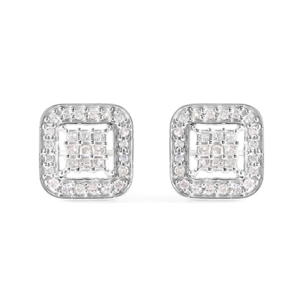 10K White Gold 5/8 Cttw Diamond Square Shaped Composite Stud Earrings (I-J Color, I1-I2 Clarity)