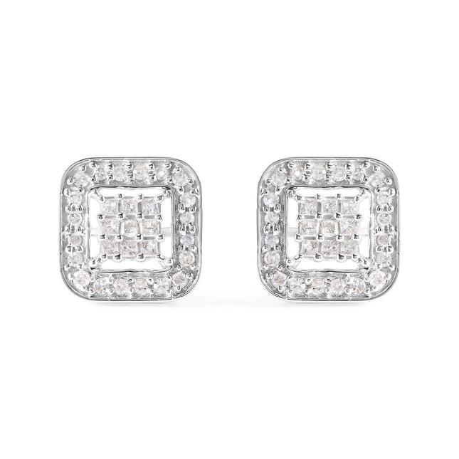 10K White Gold 5/8 Cttw Diamond Square Shaped Composite Stud Earrings (I-J Color, I1-I2 Clarity)