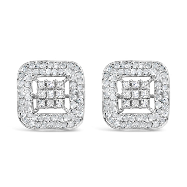 10K White Gold 1.00 Cttw Diamond Composite and Halo Stud Earrings (I-J Color, I1-I2 Clarity)