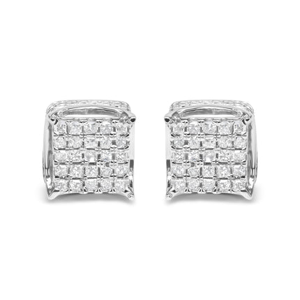 10K White Gold 1/2 Cttw Princess Cut Diamond Square Shaped Multi Stone Stud Earrings (H-I Color, SI1-SI2 Clarity)