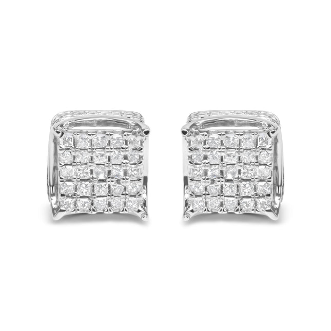 10K White Gold 1/2 Cttw Princess Cut Diamond Square Shaped Multi Stone Stud Earrings (H-I Color, SI1-SI2 Clarity)